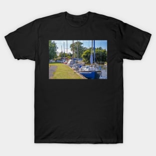 Sailing boats moored in Hickling, Norfolk Broads T-Shirt